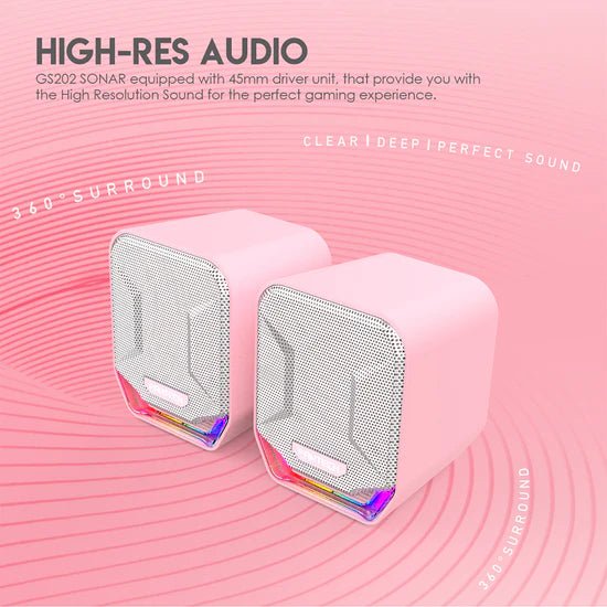 Fantech SONAR Speaker Stereo 2.0 Bass RGB Light USB Powered 3.5mm Input for PC/Computer/Mobile - Sakura Pink (GS202) - FIN SHOP AU