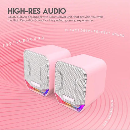 Fantech SONAR Speaker Stereo 2.0 Bass RGB Light USB Powered 3.5mm Input for PC/Computer/Mobile - Sakura Pink (GS202) - FIN SHOP AU