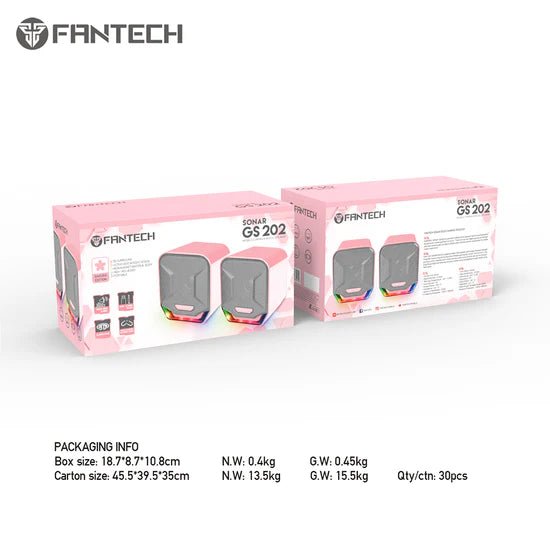 Fantech SONAR Speaker Stereo 2.0 Bass RGB Light USB Powered 3.5mm Input for PC/Computer/Mobile - Sakura Pink (GS202) - FIN SHOP AU