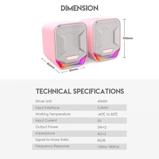 Fantech SONAR Speaker Stereo 2.0 Bass RGB Light USB Powered 3.5mm Input for PC/Computer/Mobile - Sakura Pink (GS202) - FIN SHOP AU